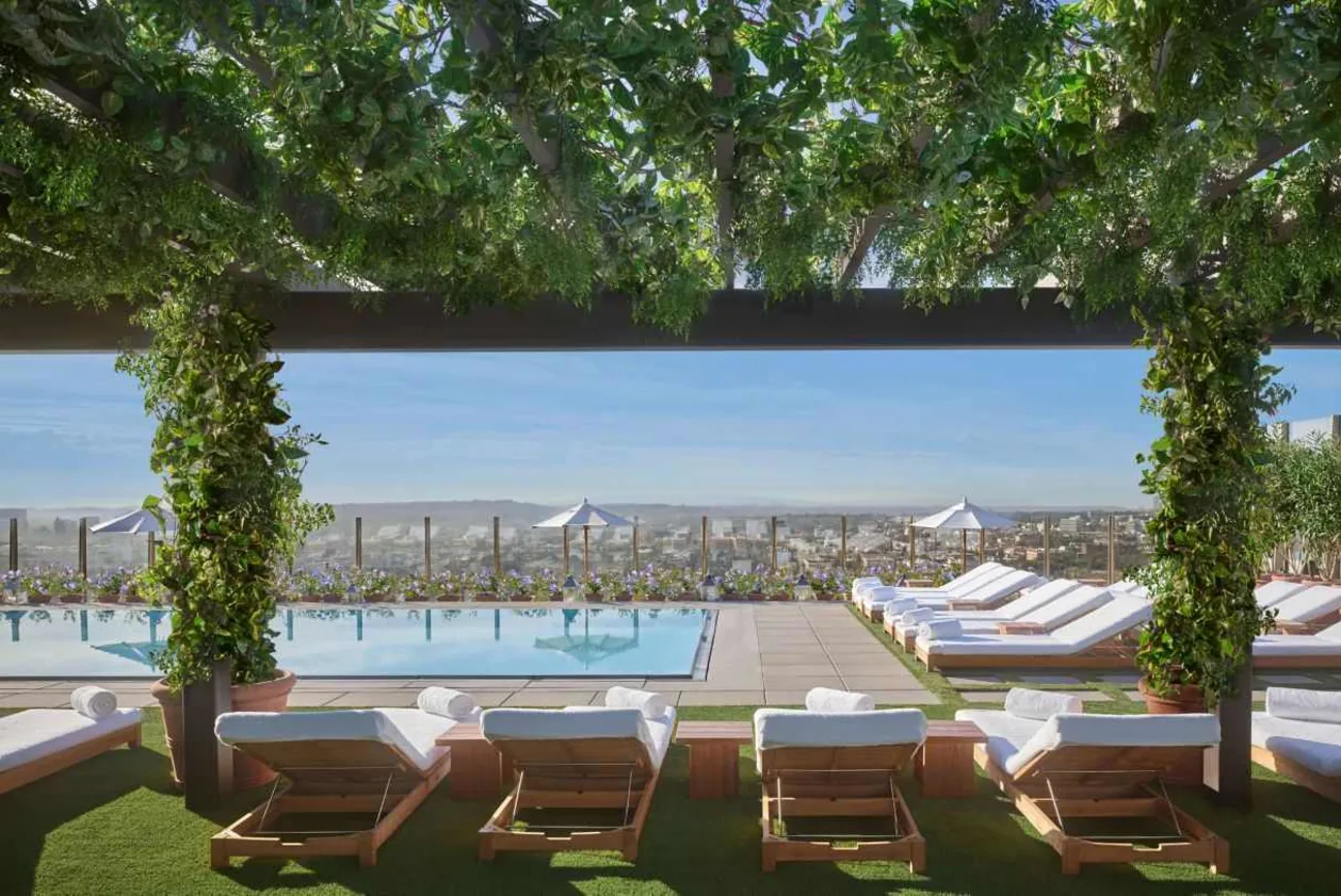 West Hollywood Edition boutique hotel in Los Angeles under pergola